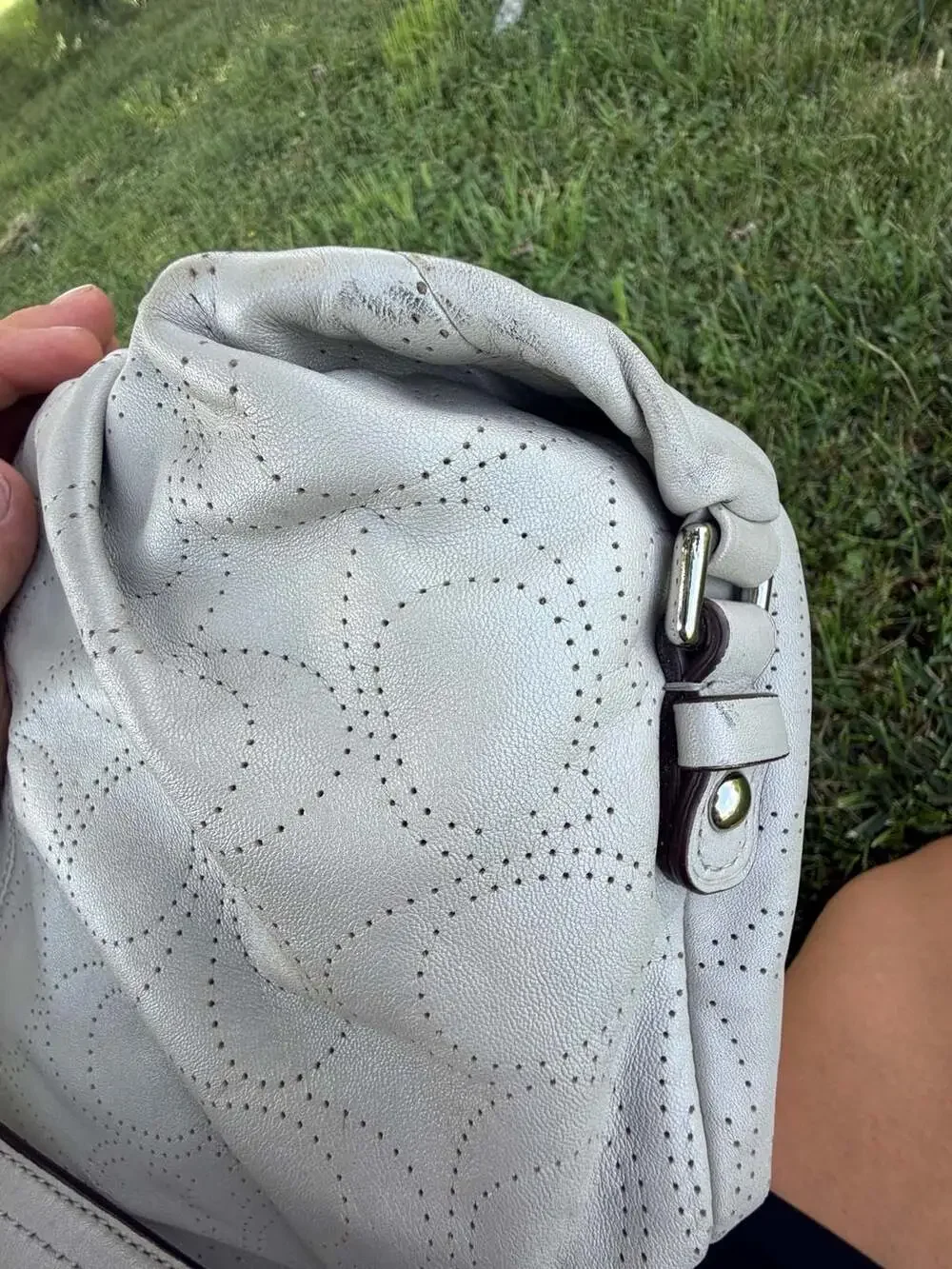Gray Coach Brooke Perforated Leather Hobo Shoulder Bag F16908